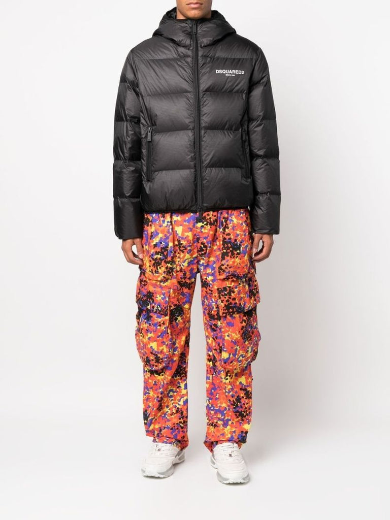 Black Logo Print Down Filled Jacket