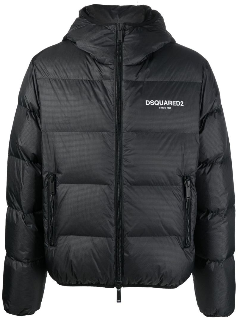Black Logo Print Down Filled Jacket