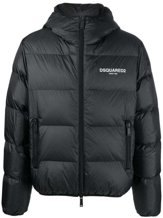 Black Logo Print Down Filled Jacket