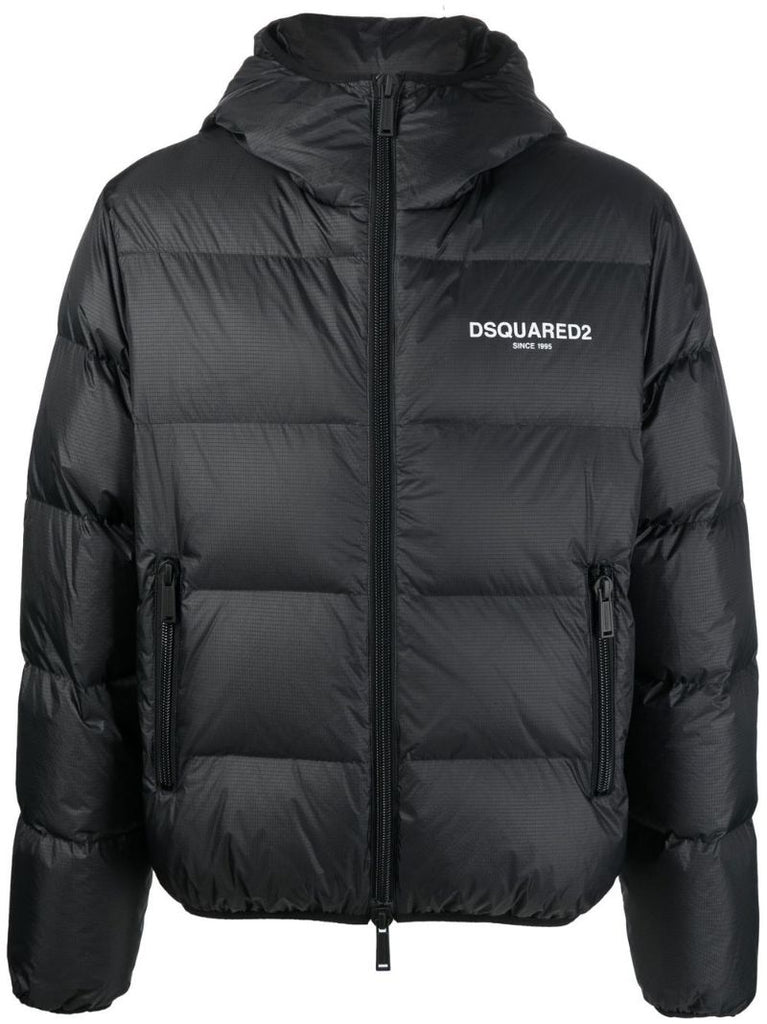 Black Logo Print Down Filled Jacket