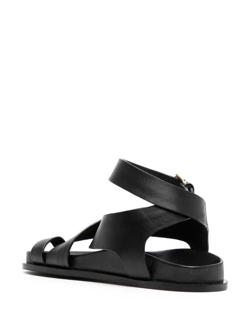 Black Jalen Flat Leather Sandals