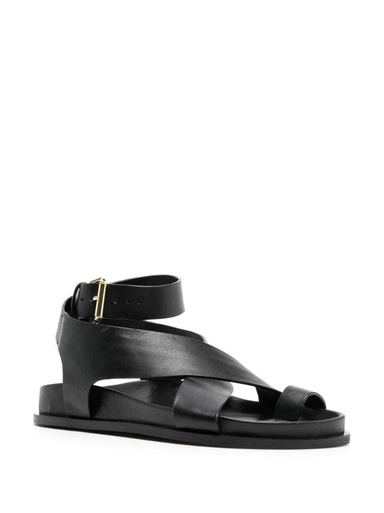 Black Jalen Flat Leather Sandals