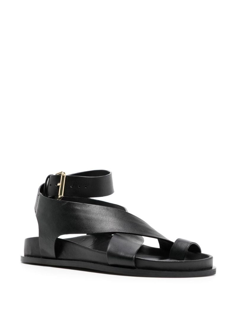 Black Jalen Flat Leather Sandals