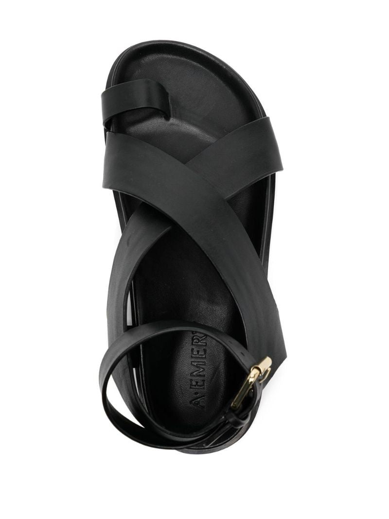 Black Jalen Flat Leather Sandals