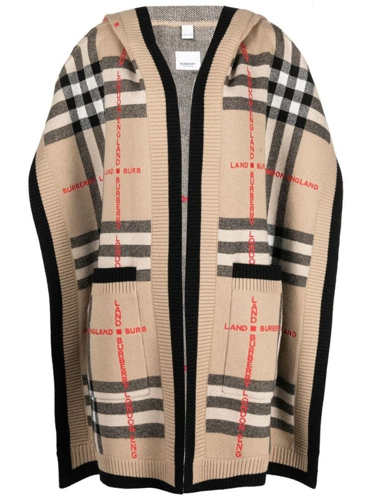 Neutral Vintage Check Knitted Cape
