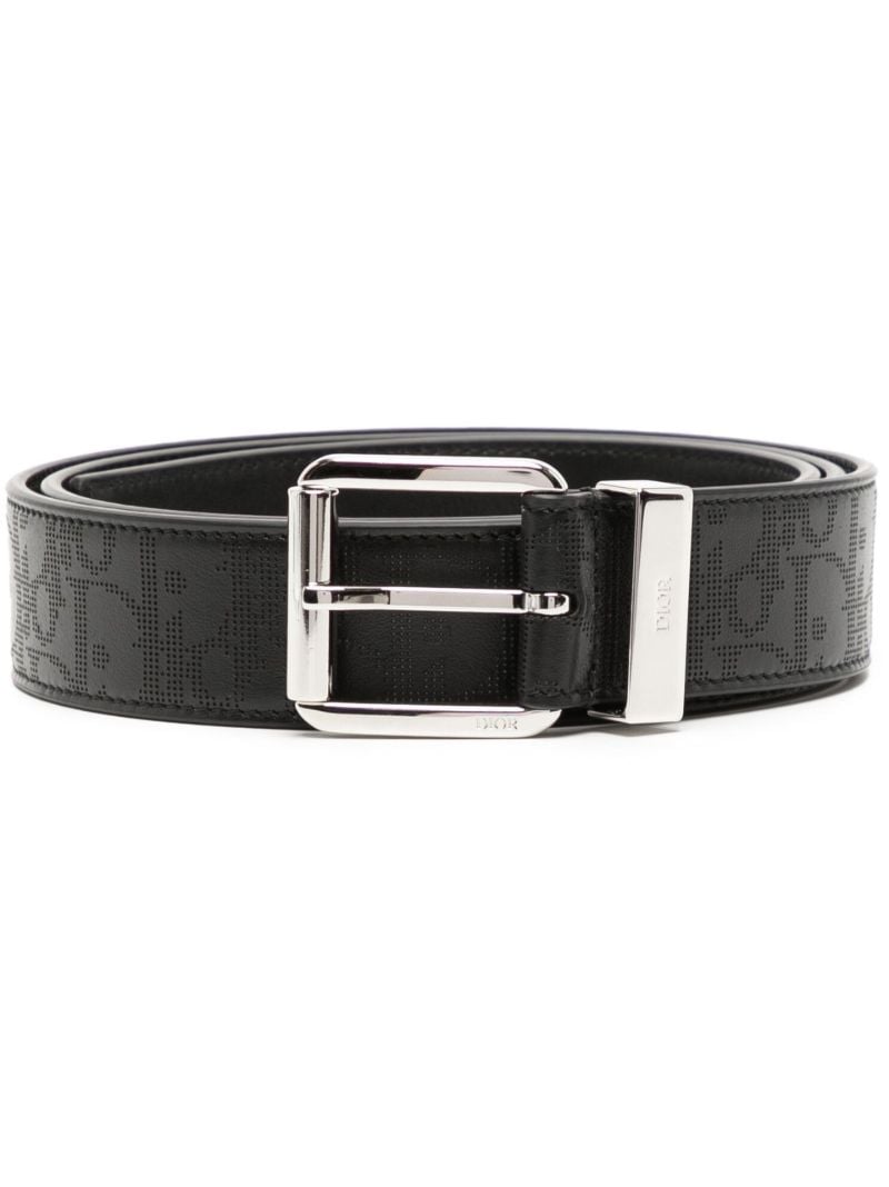 Black Logo Embellished Leather Belt