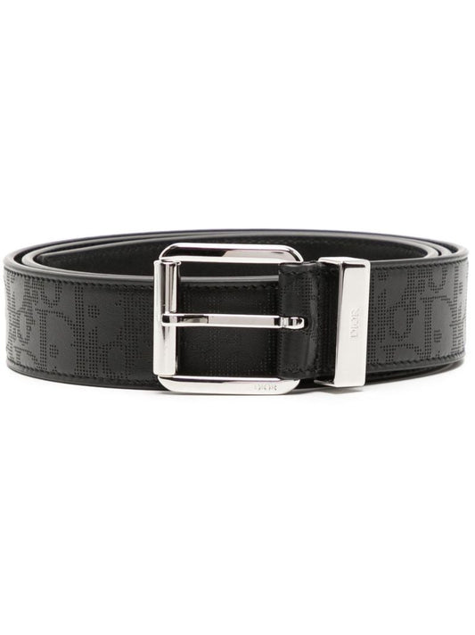 Black Logo Embellished Leather Belt