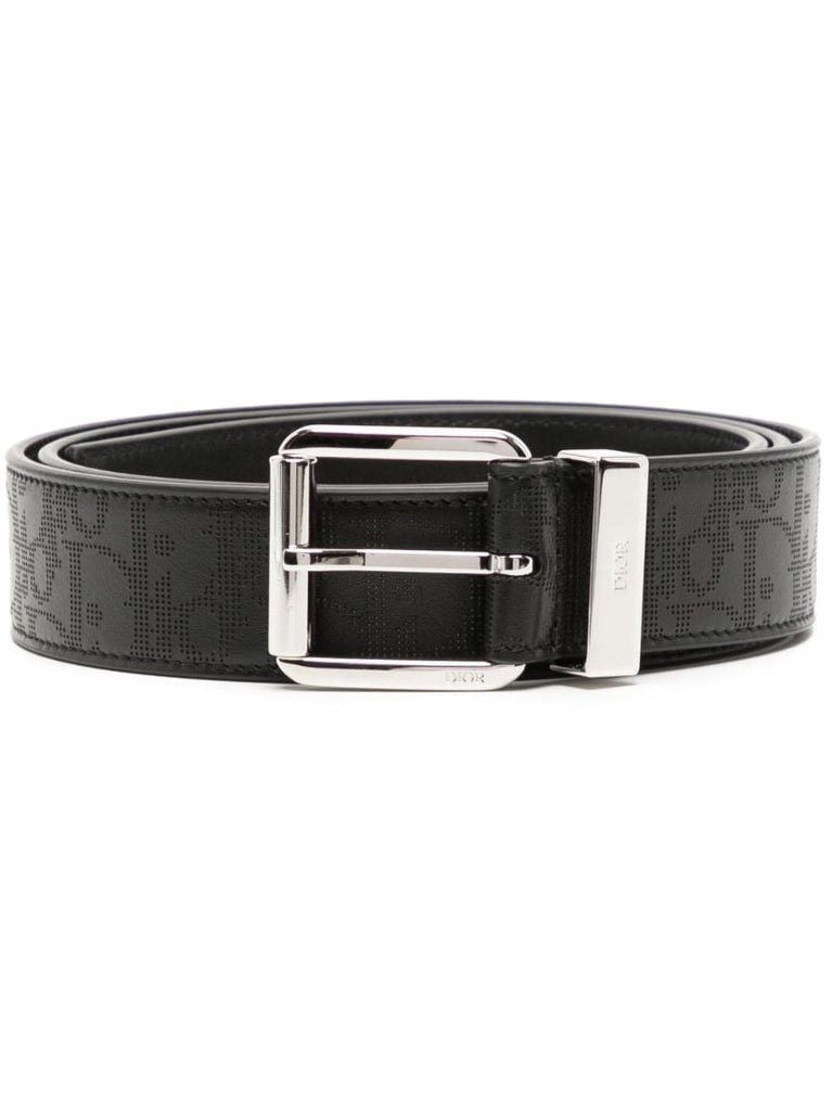 Black Logo Embellished Leather Belt