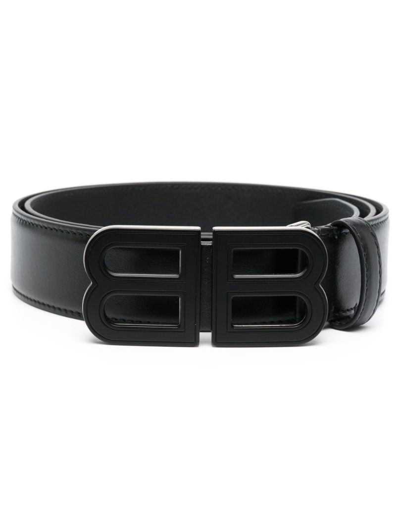 Black Logo Buckle Leather Belt