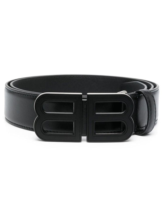 Black Logo Buckle Leather Belt