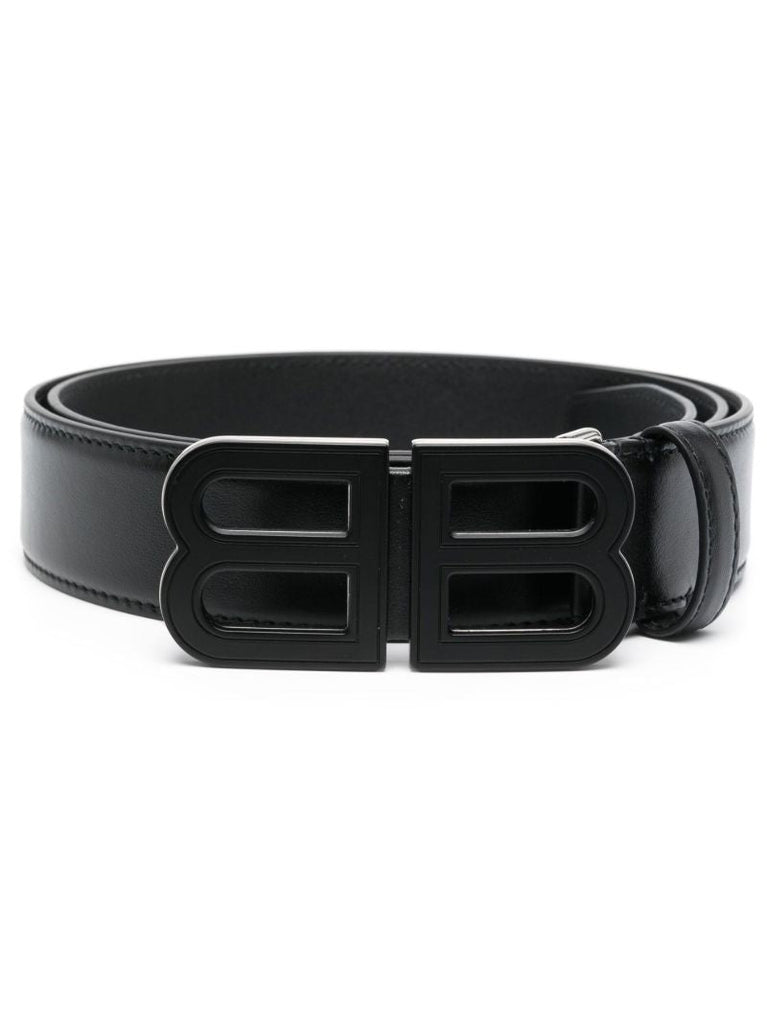 Black Logo Buckle Leather Belt