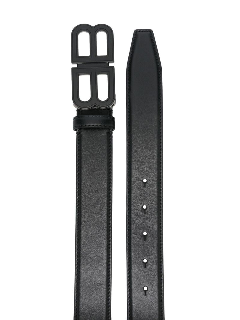 Black Logo Buckle Leather Belt