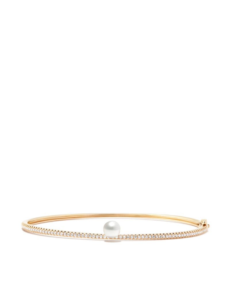 14k Yellow Gold Sea of Beauty Diamond Pearl Bangle Bracelet