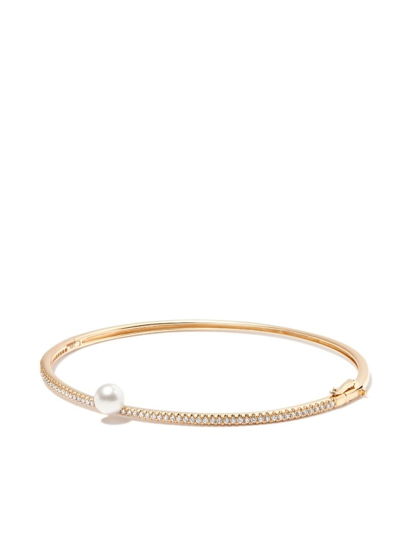 14k Yellow Gold Sea of Beauty Diamond Pearl Bangle Bracelet