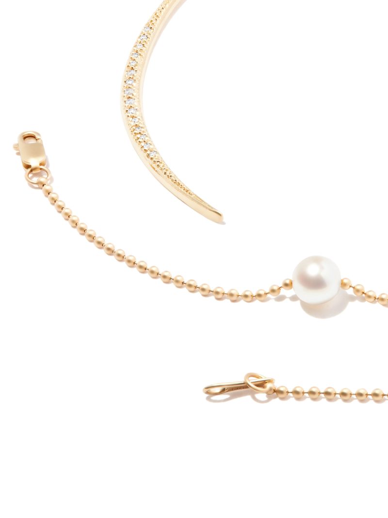 14k Yellow Gold Sea of Beauty Crescent Pearl Diamond Necklace