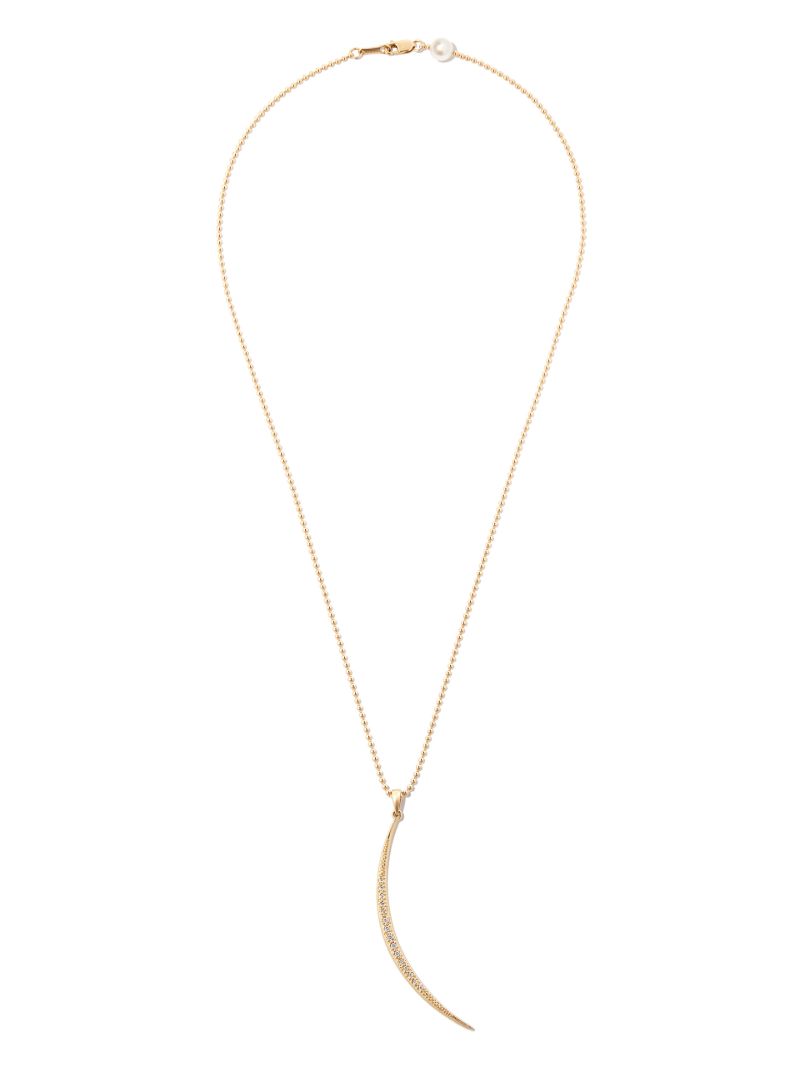 14k Yellow Gold Sea of Beauty Crescent Pearl Diamond Necklace