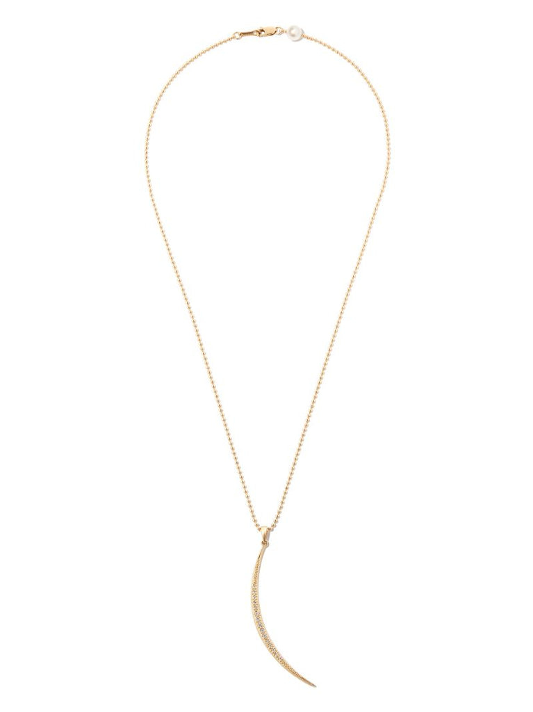 14k Yellow Gold Sea of Beauty Crescent Pearl Diamond Necklace