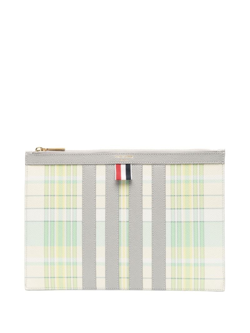 Green Madras Print 4-bar Stripe Clutch Bag