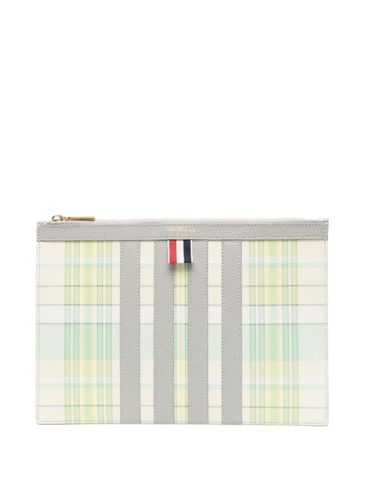 Green Madras Print 4-bar Stripe Clutch Bag