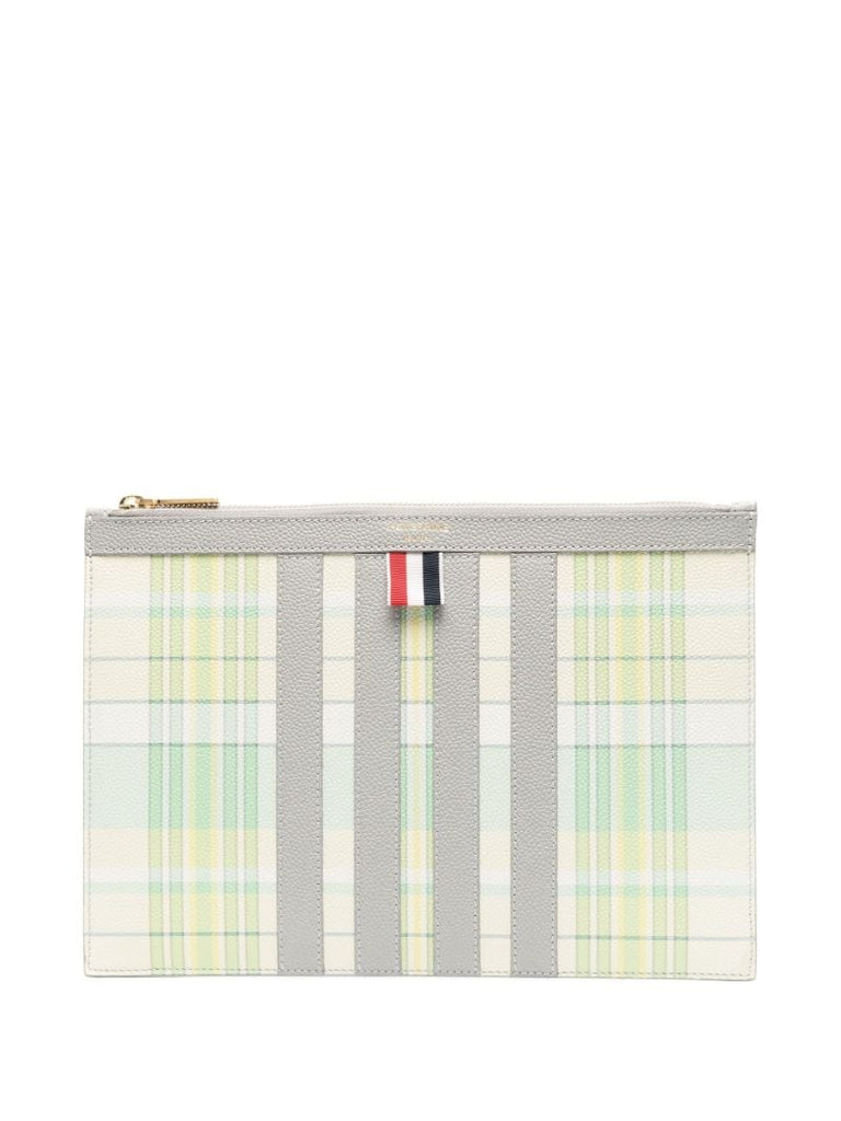 Green Madras Print 4-bar Stripe Clutch Bag