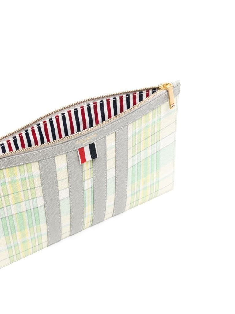 Green Madras Print 4-bar Stripe Clutch Bag