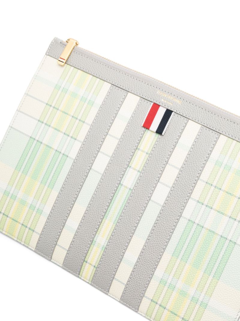 Green Madras Print 4-bar Stripe Clutch Bag