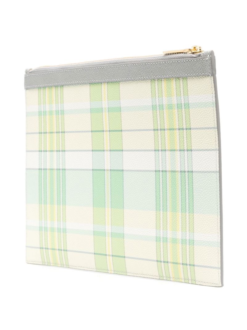 Green Madras Print 4-bar Stripe Clutch Bag