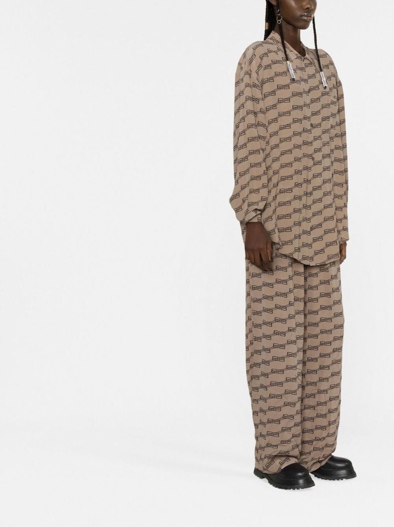 Brown Monogram Print Silk Shirt