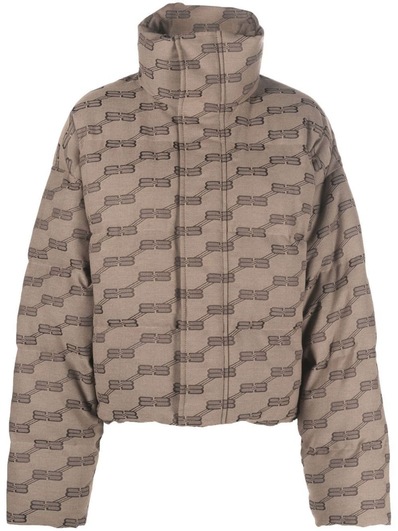 Brown Monogram Print Puffer Coat