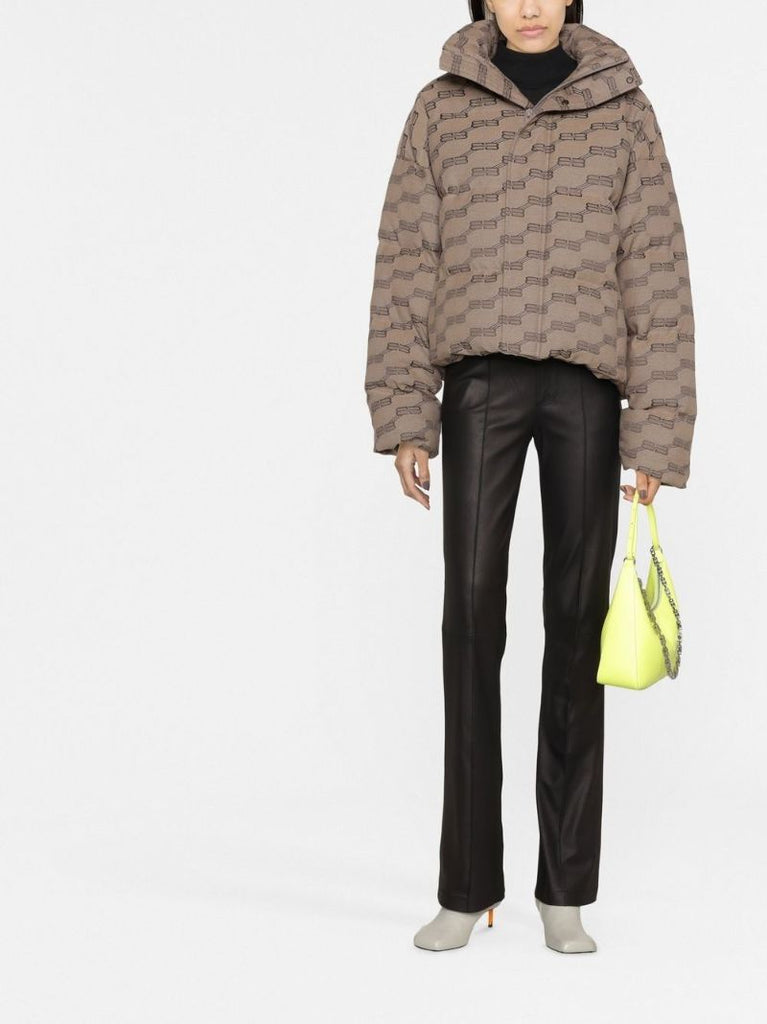 Brown Monogram Print Puffer Coat