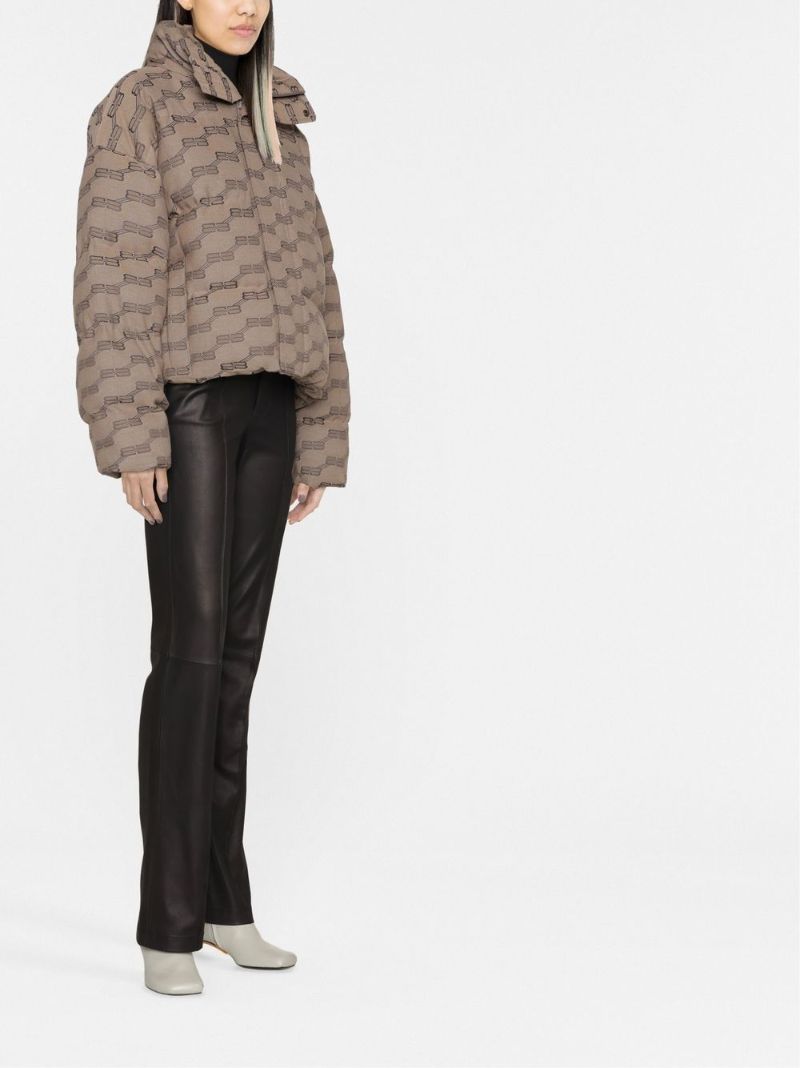 Brown Monogram Print Puffer Coat