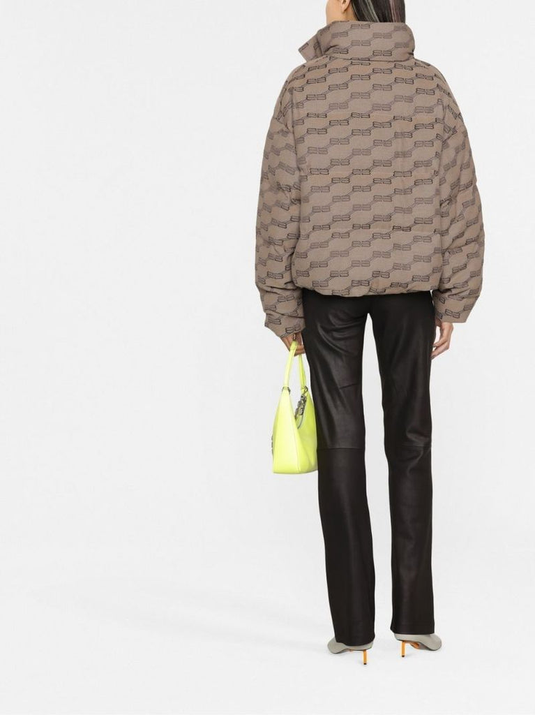 Brown Monogram Print Puffer Coat