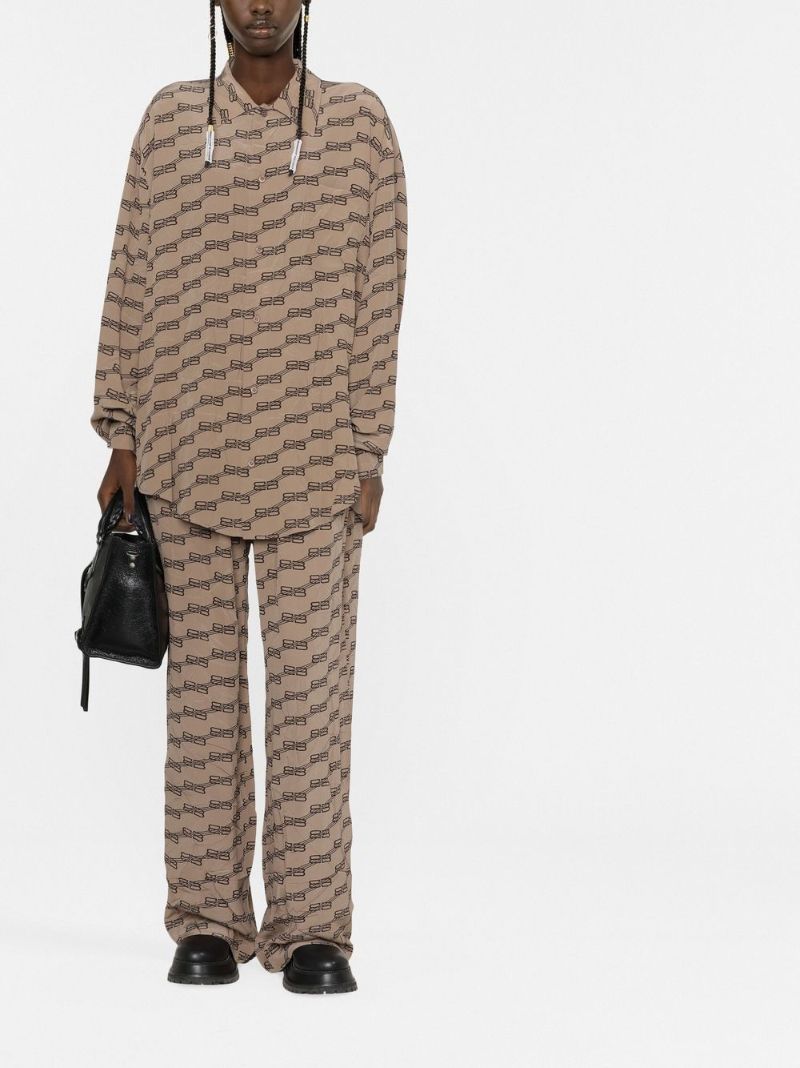 Brown Bb Monogram Print Straight-leg Trousers