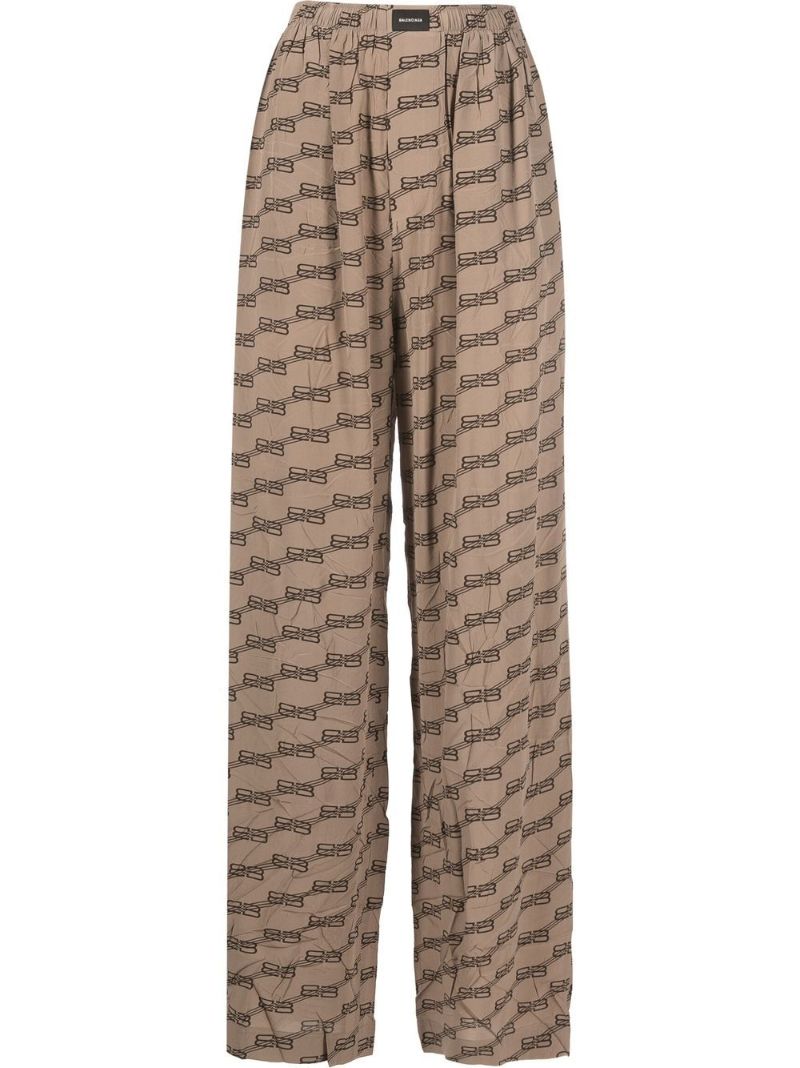 Brown Bb Monogram Print Straight-leg Trousers