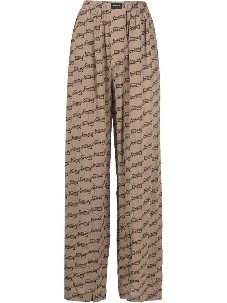 Brown Bb Monogram Print Straight-leg Trousers