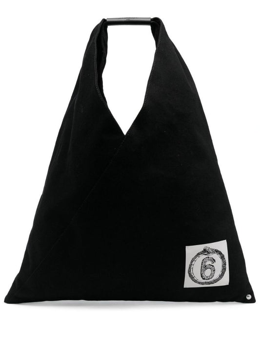 Black Japanese Logo Top Handle Tote Bag