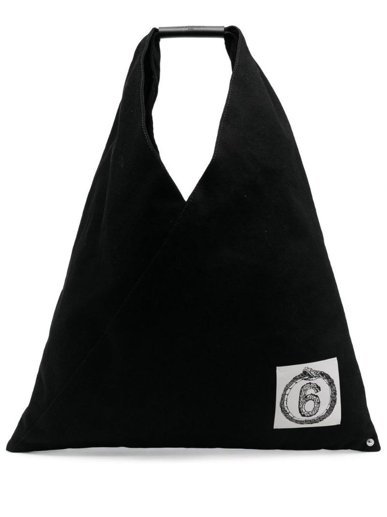 Black Japanese Logo Top Handle Tote Bag