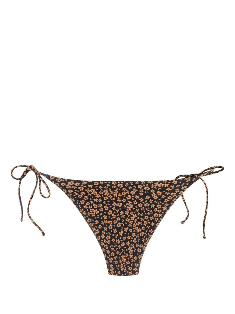 Black Floral Print Bikini Bottoms