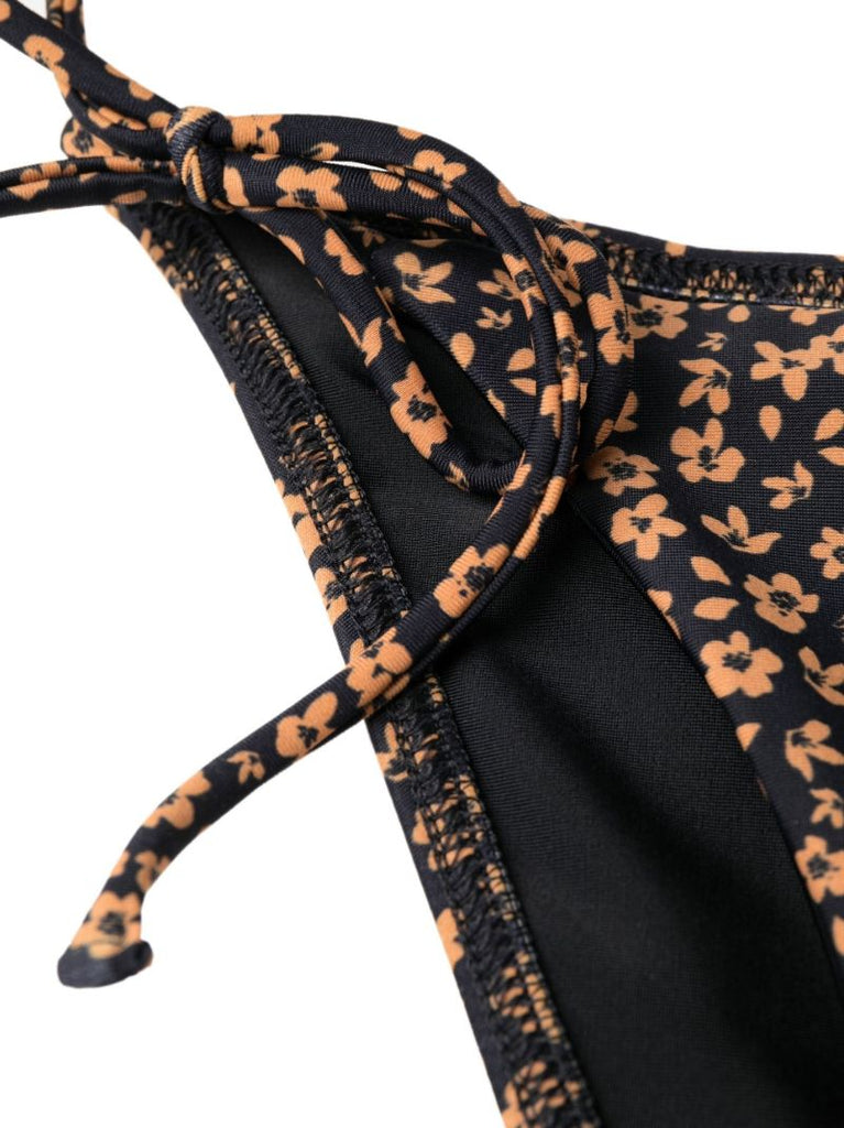 Black Floral Print Bikini Bottoms
