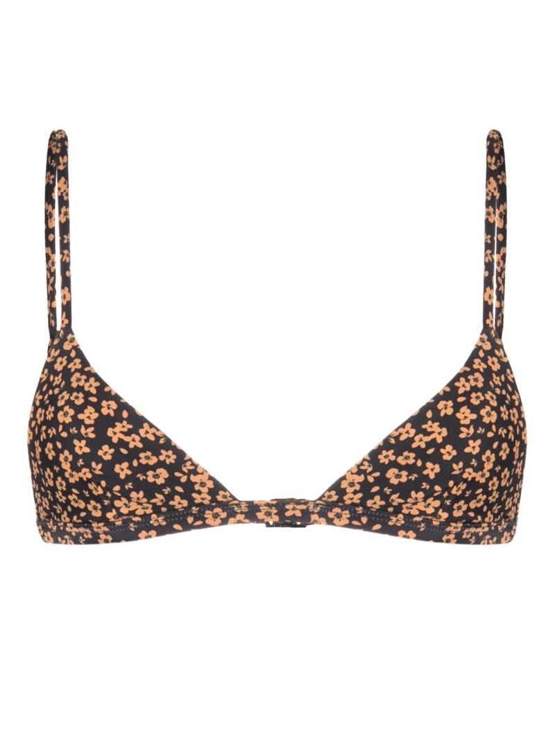 Black Floral-print Bikini Top