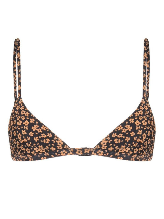 Black Floral-print Bikini Top
