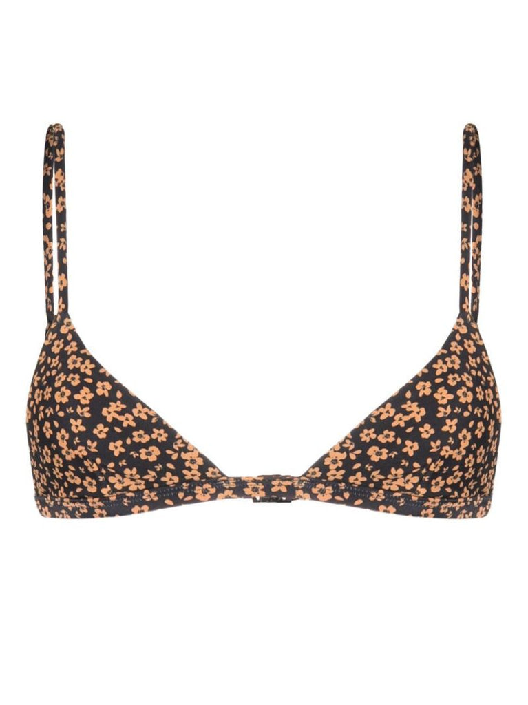 Black Floral-print Bikini Top