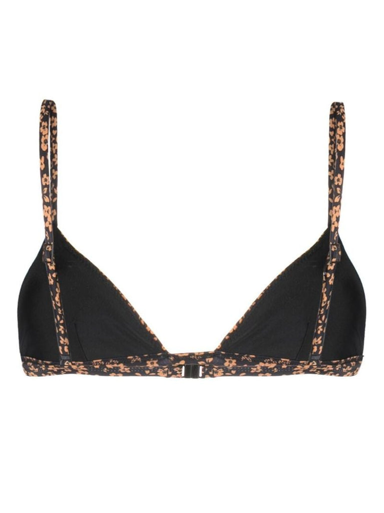 Black Floral-print Bikini Top