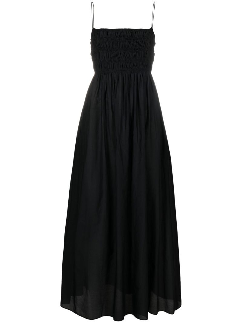 Black Shirred Sleeveless Midi Dress
