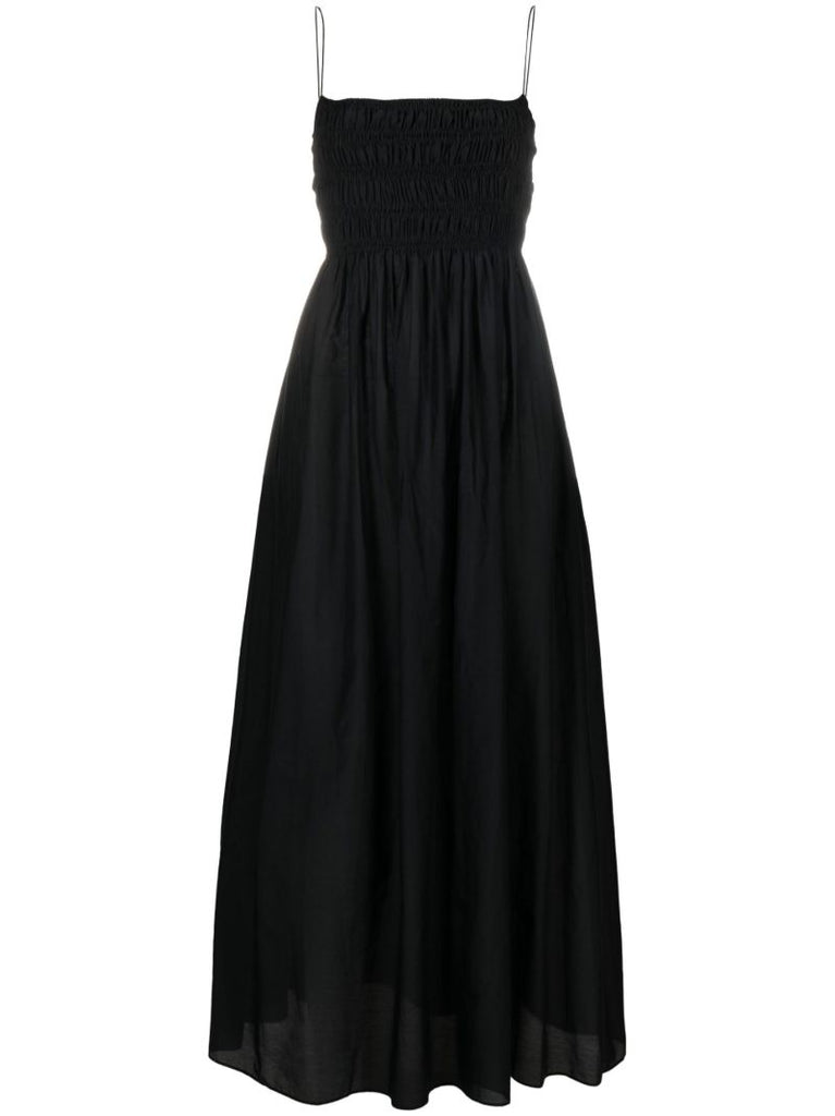 Black Shirred Sleeveless Midi Dress