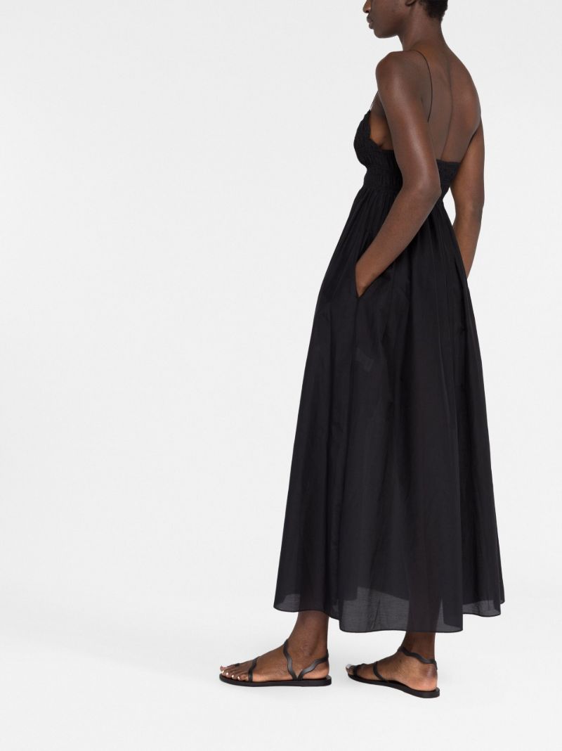 Black Shirred Sleeveless Midi Dress