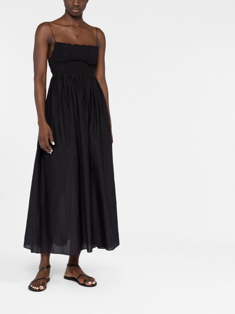 Black Shirred Sleeveless Midi Dress