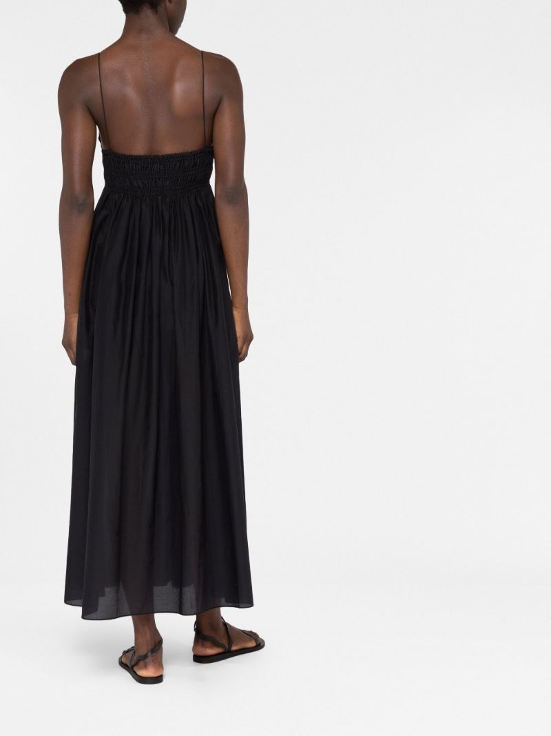 Black Shirred Sleeveless Midi Dress