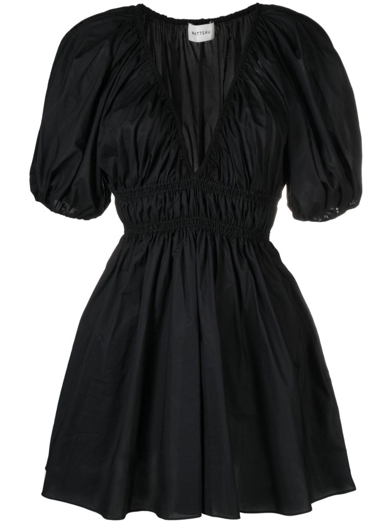 Black Shirred Plunge Mini Dress