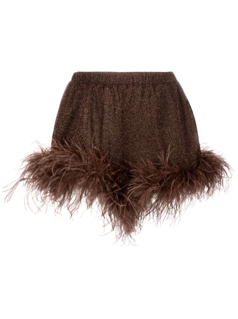 Brown LumiÃ_x0083_Â¨re Feather-trim Shorts